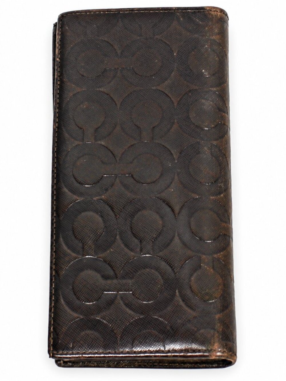 Coach Brown Signature C Long Bifold Wallet – Card Slots & Zip Pocket